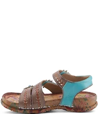 L'ARTISTE Anewtrio Leather Floral Applique Sandals