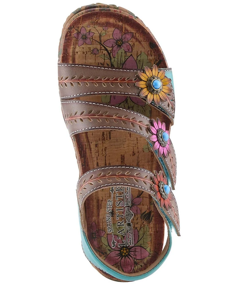 L'ARTISTE Anewtrio Leather Floral Applique Sandals