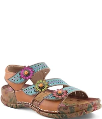 L'ARTISTE Anewtrio Leather Floral Applique Sandals