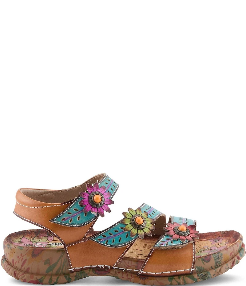 L'ARTISTE Anewtrio Leather Floral Applique Sandals