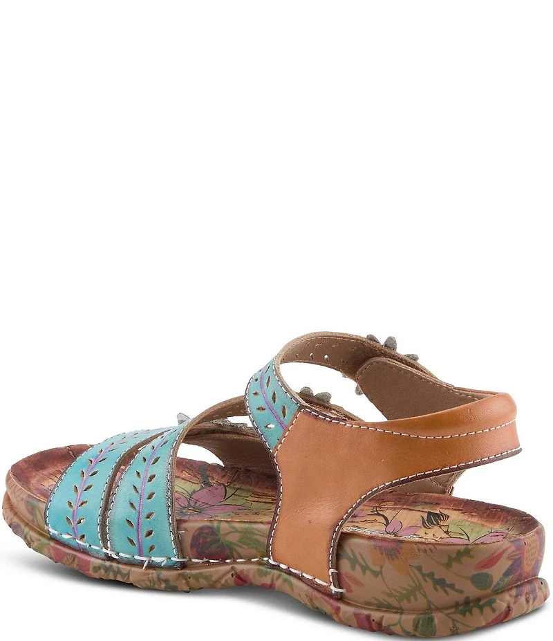 L'ARTISTE Anewtrio Leather Floral Applique Sandals
