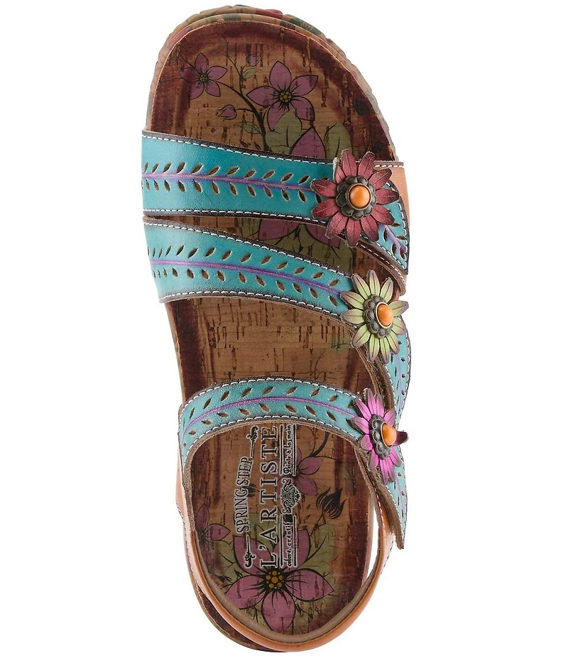 L'ARTISTE Anewtrio Leather Floral Applique Sandals