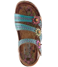 L'ARTISTE Anewtrio Leather Floral Applique Sandals