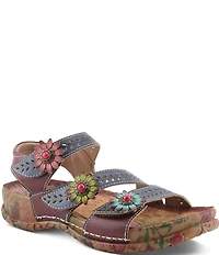 L'ARTISTE Anewtrio Leather Floral Applique Sandals