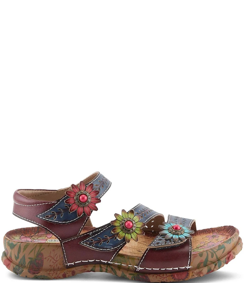 L'ARTISTE Anewtrio Leather Floral Applique Sandals