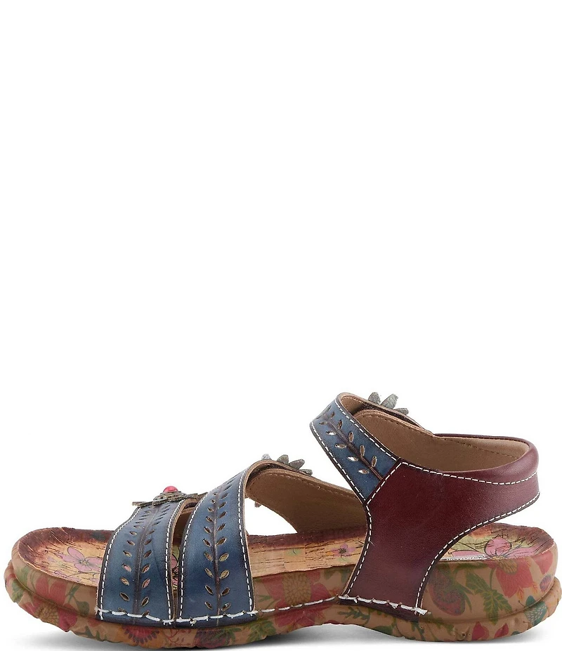 L'ARTISTE Anewtrio Leather Floral Applique Sandals