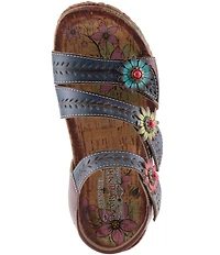 L'ARTISTE Anewtrio Leather Floral Applique Sandals