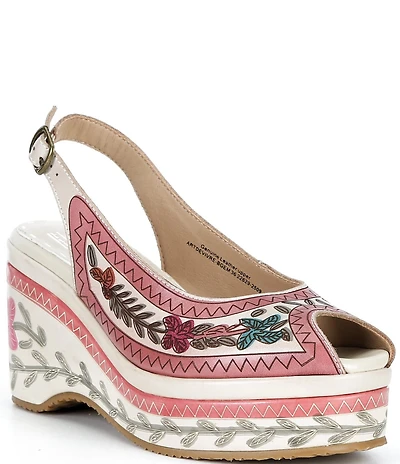 L'ARTISTE Artdevivre Leather Slingback Platform Peep Toe Wedges