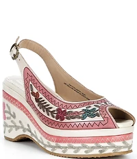 L'ARTISTE Artdevivre Leather Slingback Platform Peep Toe Wedges