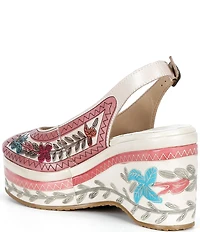 L'ARTISTE Artdevivre Leather Slingback Platform Peep Toe Wedges