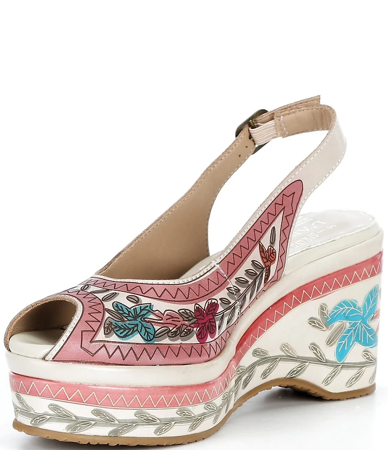 L'ARTISTE Artdevivre Leather Slingback Platform Peep Toe Wedges