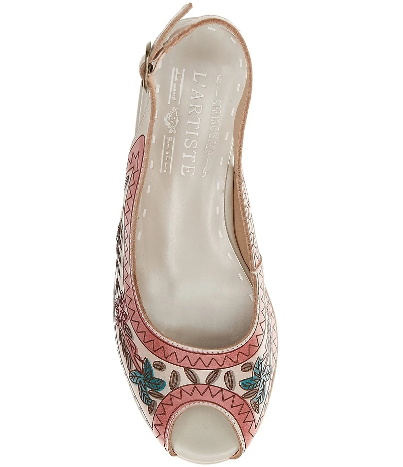 L'ARTISTE Artdevivre Leather Slingback Platform Peep Toe Wedges