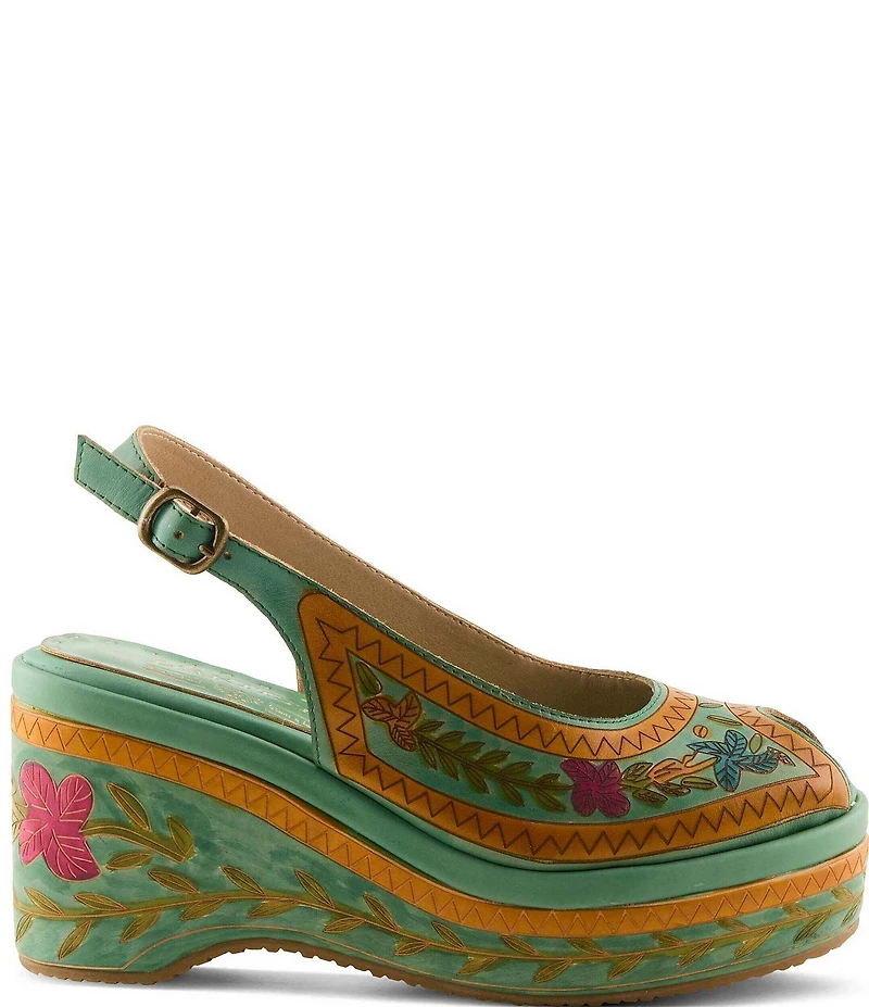 L'ARTISTE Artdevivre Leather Slingback Platform Peep Toe Wedges