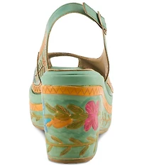 L'ARTISTE Artdevivre Leather Slingback Platform Peep Toe Wedges