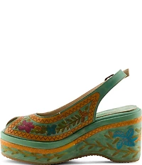 L'ARTISTE Artdevivre Leather Slingback Platform Peep Toe Wedges
