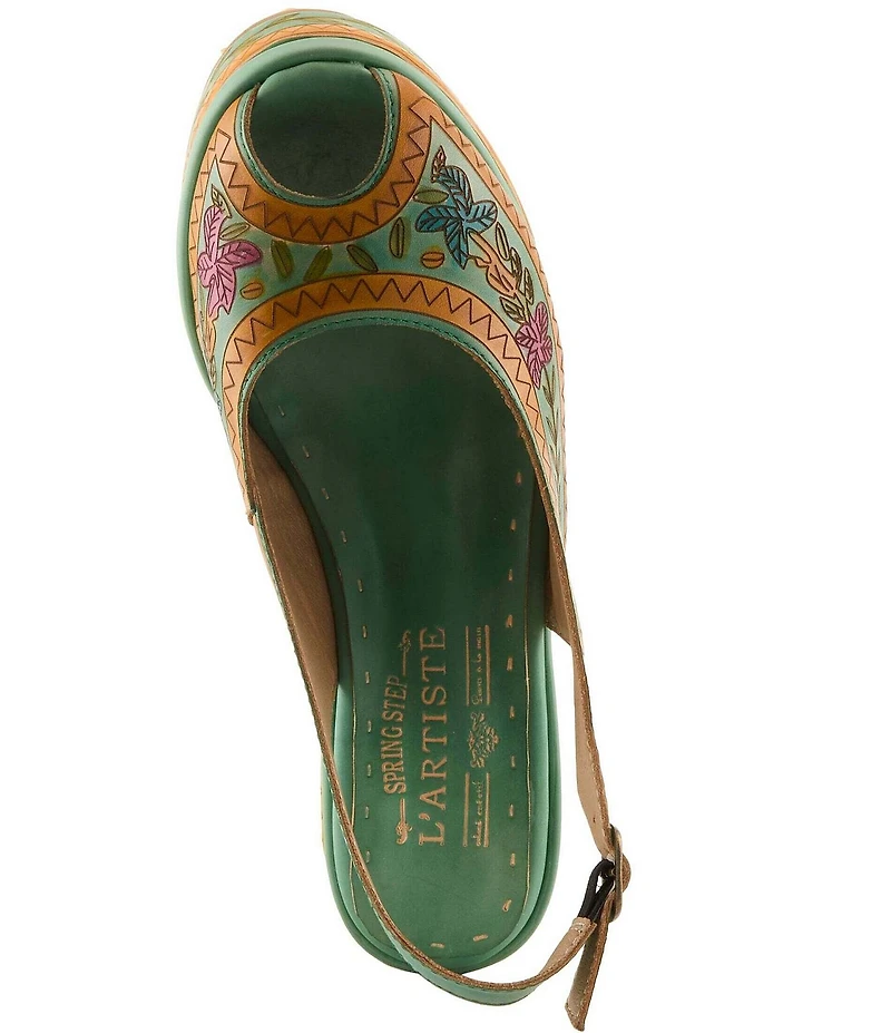 L'ARTISTE Artdevivre Leather Slingback Platform Peep Toe Wedges