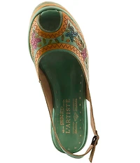 L'ARTISTE Artdevivre Leather Slingback Platform Peep Toe Wedges