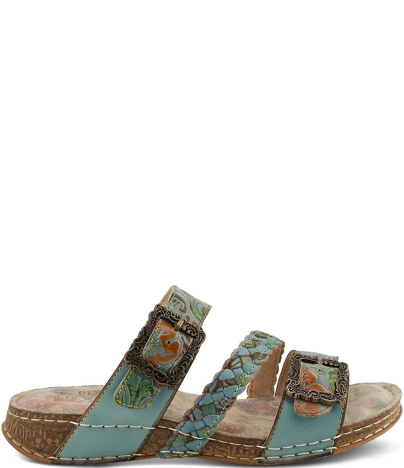 L'ARTISTE Astra Leather Buckle Hardware Slide Sandals
