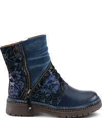 L'ARTISTE Avrilrose Floral Print and Denim Zip Booties