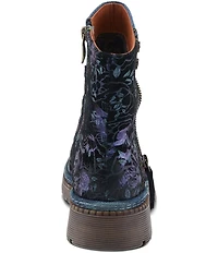 L'ARTISTE Avrilrose Floral Print and Denim Zip Booties