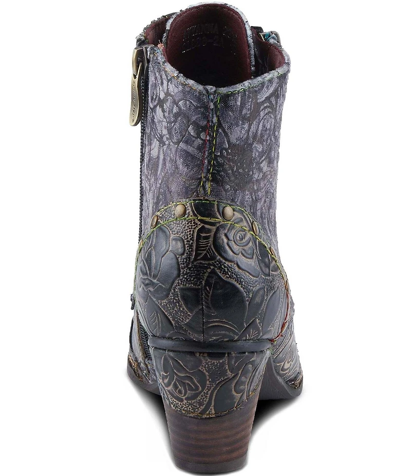 L'ARTISTE Avyanna Floral Embossed Leather and Velvet Lace Up Zip Booties