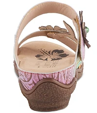 L'ARTISTE Aymee Leather Stone Embellished Floral Ornament Slide Sandals