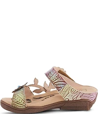 L'ARTISTE Aymee Leather Stone Embellished Floral Ornament Slide Sandals