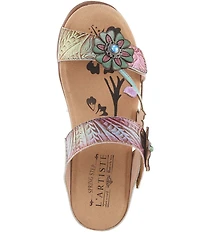 L'ARTISTE Aymee Leather Stone Embellished Floral Ornament Slide Sandals