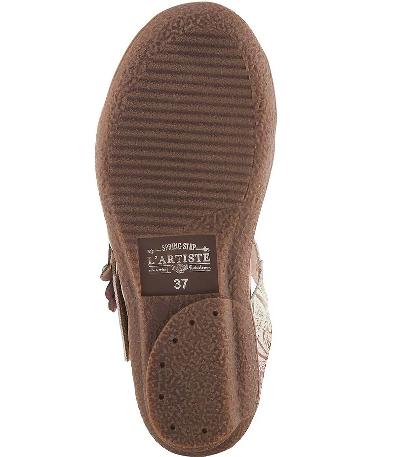 L'ARTISTE Aymee Leather Stone Embellished Floral Ornament Slide Sandals