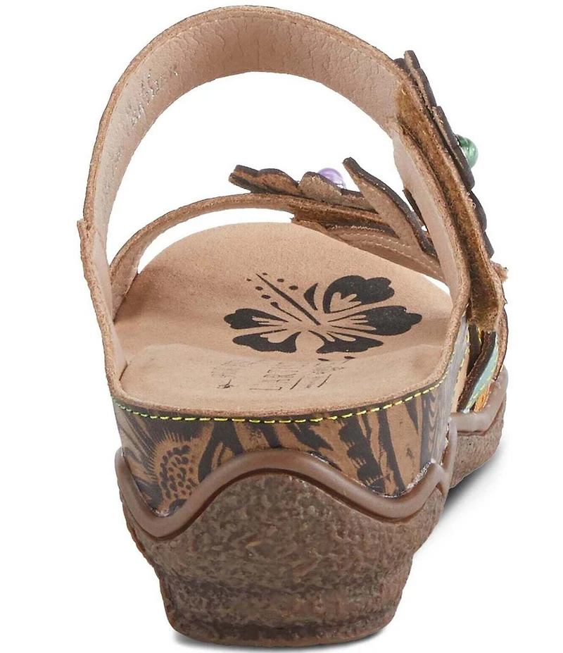 L'ARTISTE Aymee Leather Stone Embellished Floral Ornament Slide Sandals