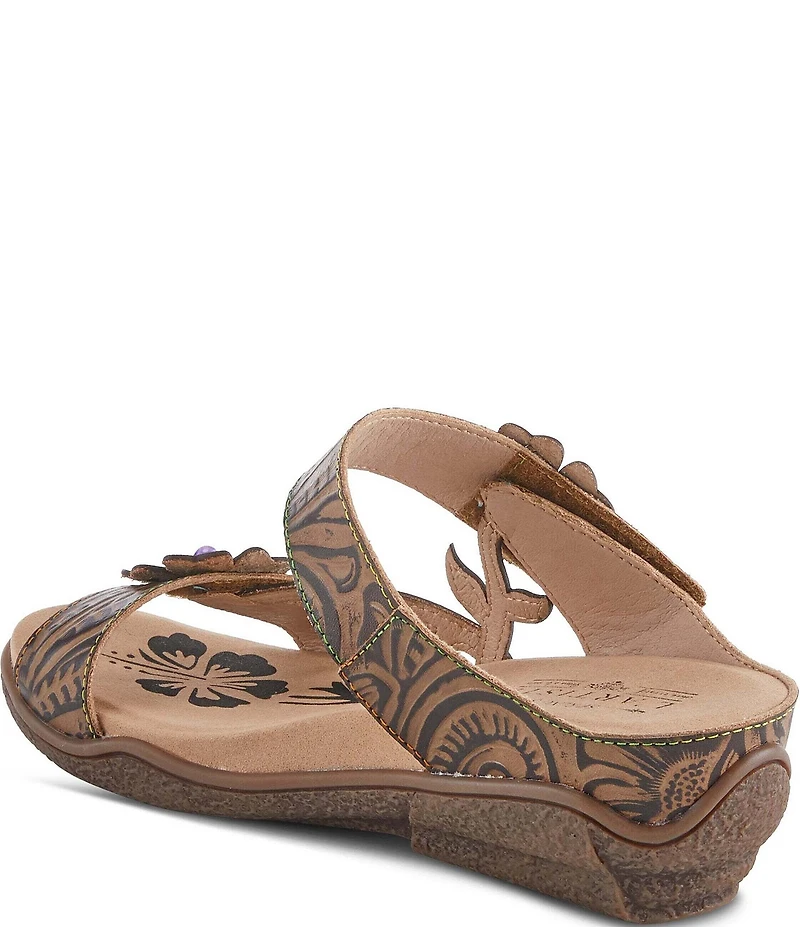 L'ARTISTE Aymee Leather Stone Embellished Floral Ornament Slide Sandals