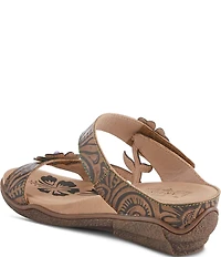 L'ARTISTE Aymee Leather Stone Embellished Floral Ornament Slide Sandals