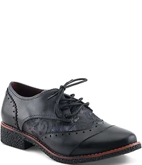L'ARTISTE Bargiasti Leather and Floral Print Oxfords