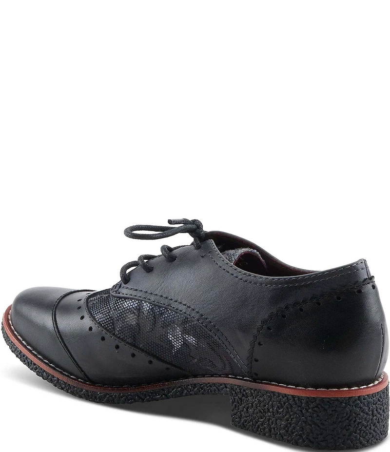 L'ARTISTE Bargiasti Leather and Floral Print Oxfords