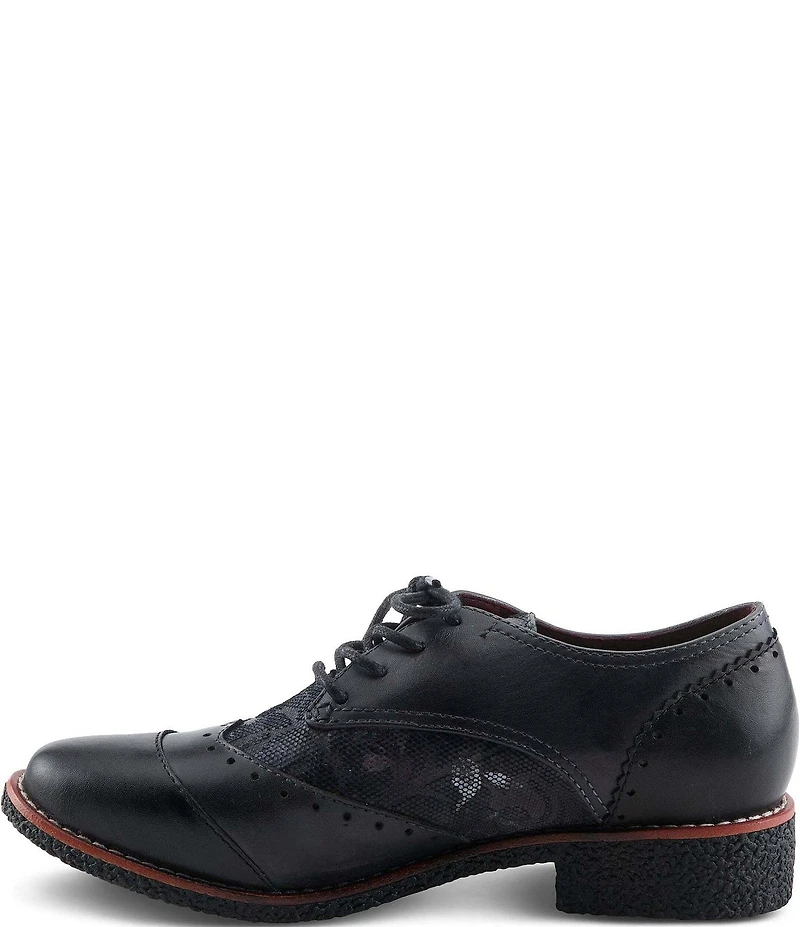 L'ARTISTE Bargiasti Leather and Floral Print Oxfords