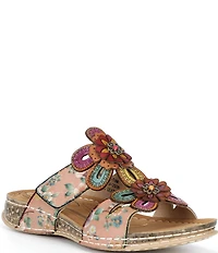 L'ARTISTE Beaudie Floral Painted Leather Slide Sandals