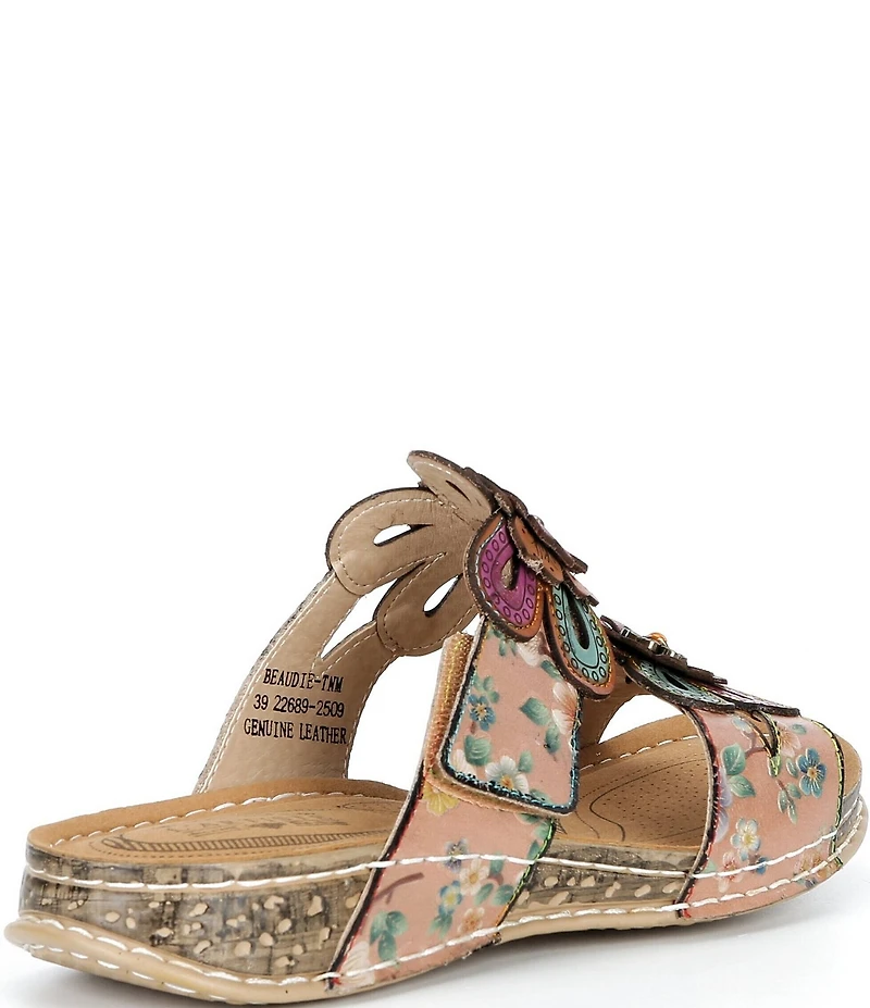 L'ARTISTE Beaudie Floral Painted Leather Slide Sandals