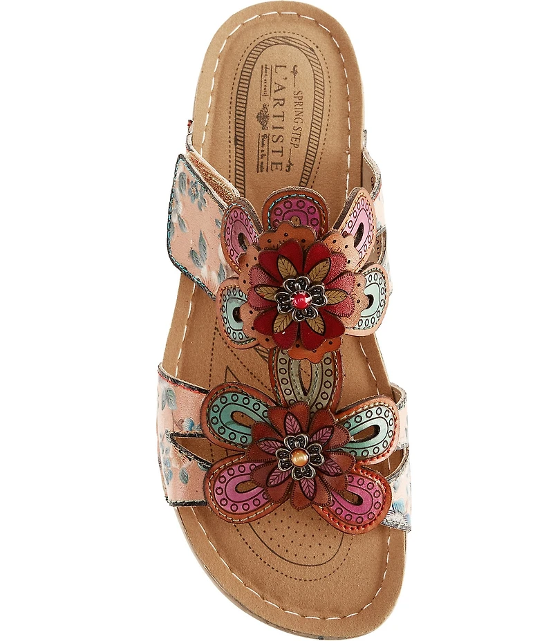 L'ARTISTE Beaudie Floral Painted Leather Slide Sandals