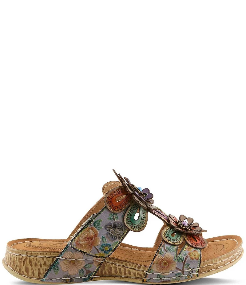 L'ARTISTE Beaudie Floral Painted Leather Slide Sandals