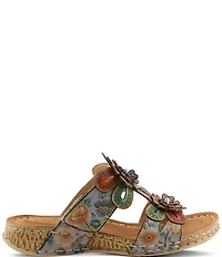 L'ARTISTE Beaudie Floral Painted Leather Slide Sandals