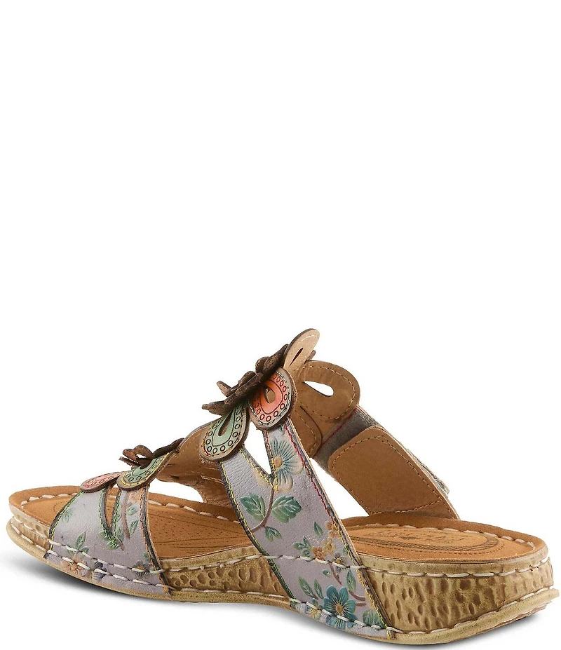 L'ARTISTE Beaudie Floral Painted Leather Slide Sandals