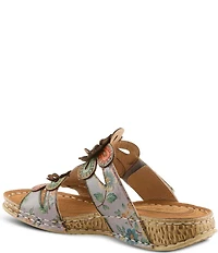 L'ARTISTE Beaudie Floral Painted Leather Slide Sandals