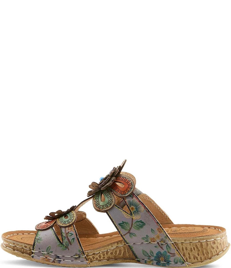 L'ARTISTE Beaudie Floral Painted Leather Slide Sandals