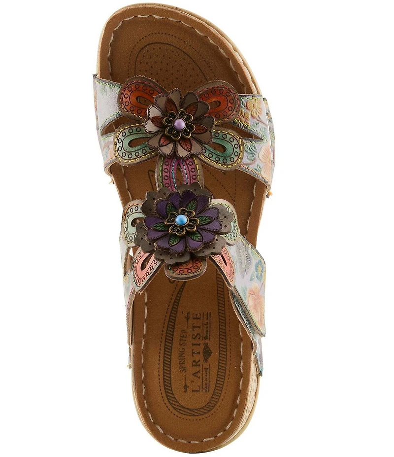 L'ARTISTE Beaudie Floral Painted Leather Slide Sandals