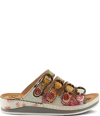 L'ARTISTE Bellini Hand-Painted Embossed Floral Leather Slide Sandals