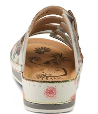 L'ARTISTE Bellini Hand-Painted Embossed Floral Leather Slide Sandals