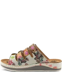 L'ARTISTE Bellini Hand-Painted Embossed Floral Leather Slide Sandals