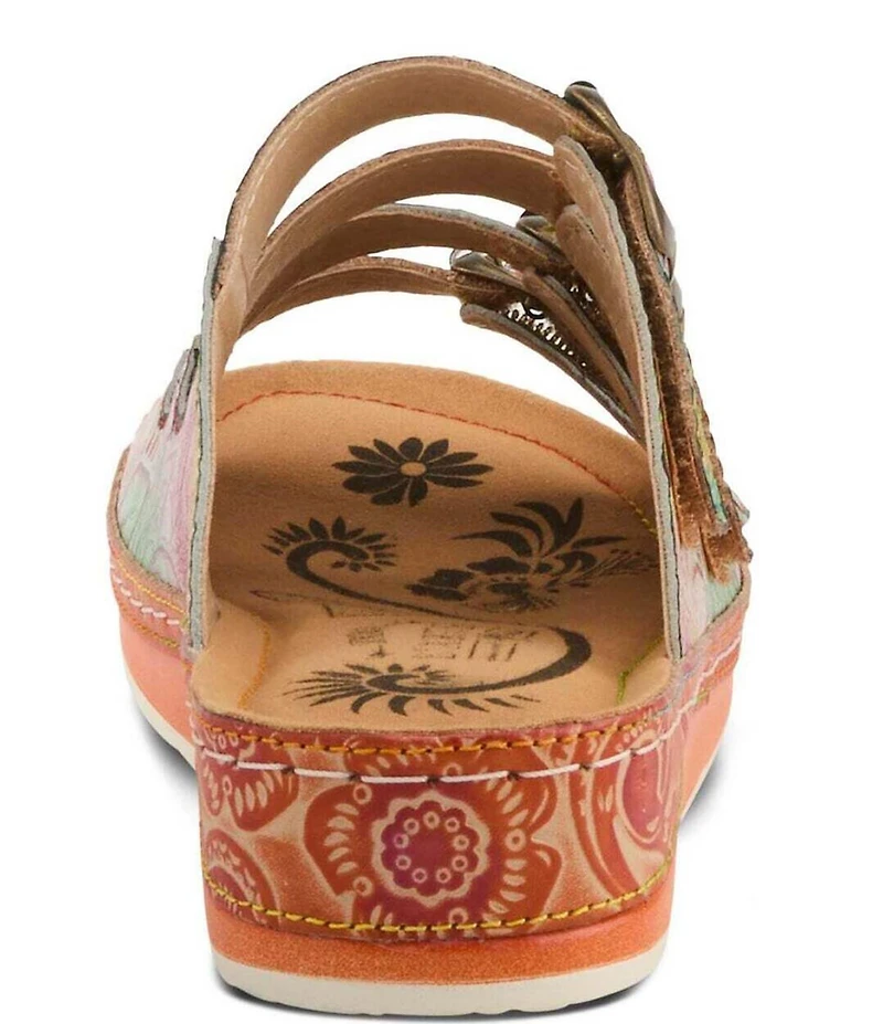 L'ARTISTE Bellini Hand-Painted Embossed Floral Leather Slide Sandals