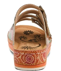 L'ARTISTE Bellini Hand-Painted Embossed Floral Leather Slide Sandals