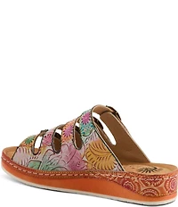 L'ARTISTE Bellini Hand-Painted Embossed Floral Leather Slide Sandals